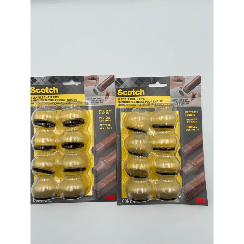 Scotch 3M Flexible Chair Tips Clear Floor Protectors 2 Packs of 8 16 Total NWT